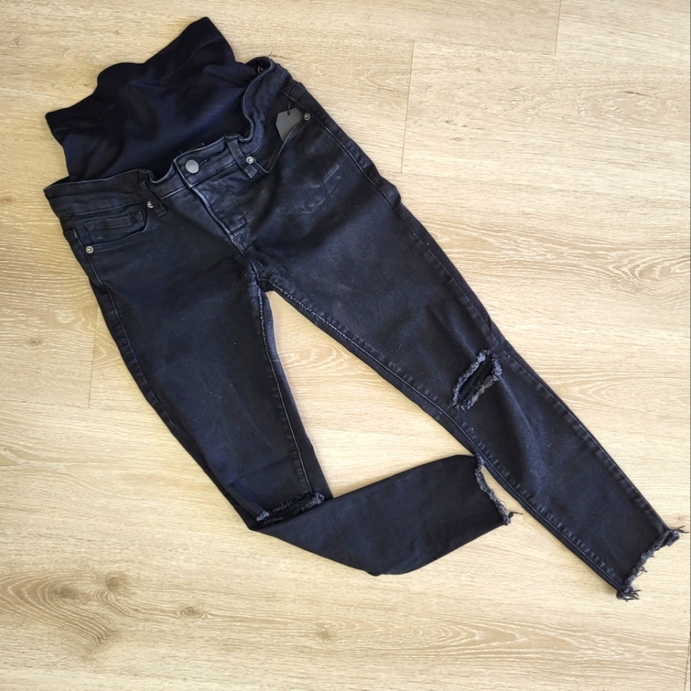 Blanqi Maternity Jeans sz 6 Black Distressed Denim Jegging